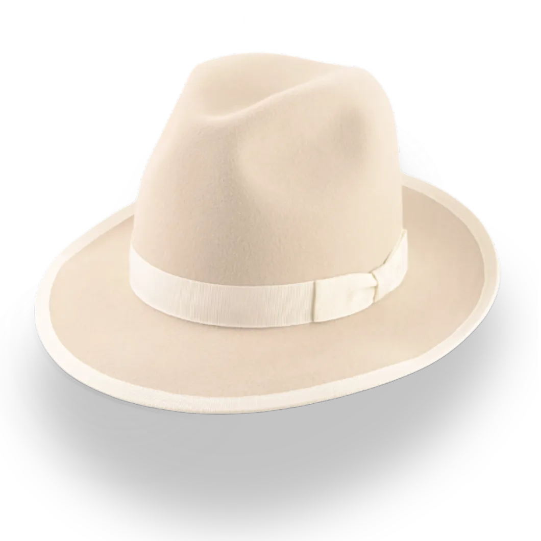 Elegant Wide Brim Fedora Hat in Cream Rabbit Fur Felt | The Stone - Agnoulita Hats 1