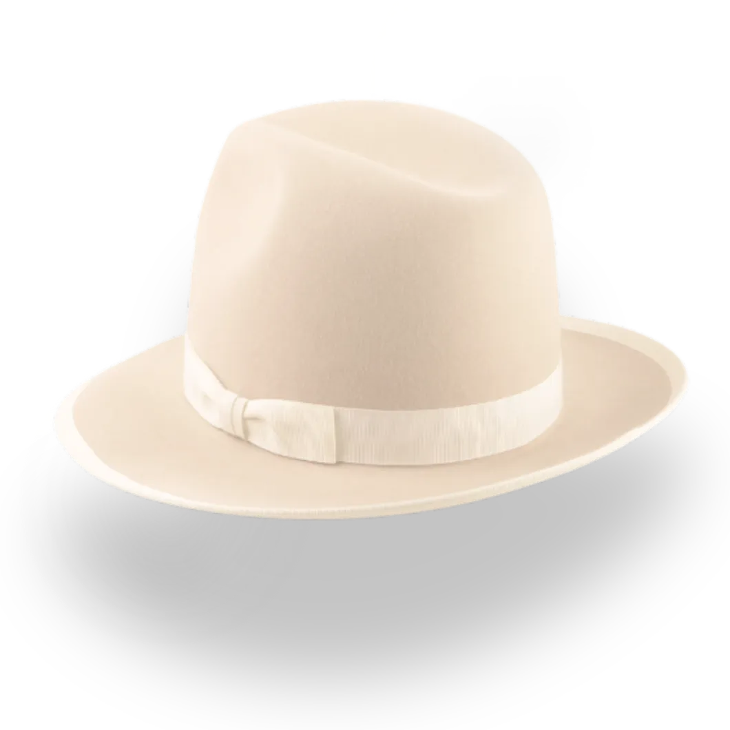 Elegant Wide Brim Fedora Hat in Cream Rabbit Fur Felt | The Stone - Agnoulita Hats 3