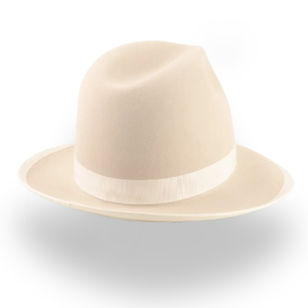 Elegant Wide Brim Fedora Hat in Cream Rabbit Fur Felt | The Stone - Agnoulita Hats 4
