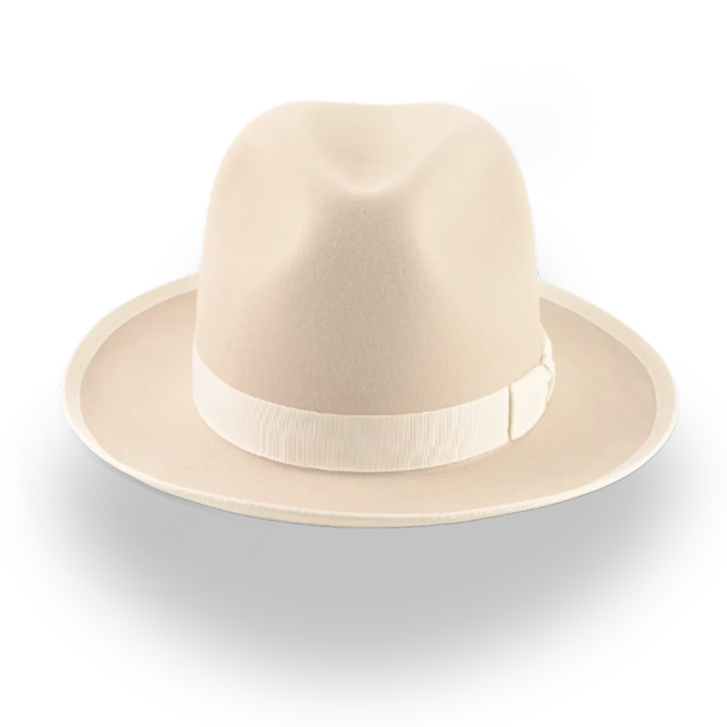 Elegant Wide Brim Fedora Hat in Cream Rabbit Fur Felt | The Stone - Agnoulita Hats 6