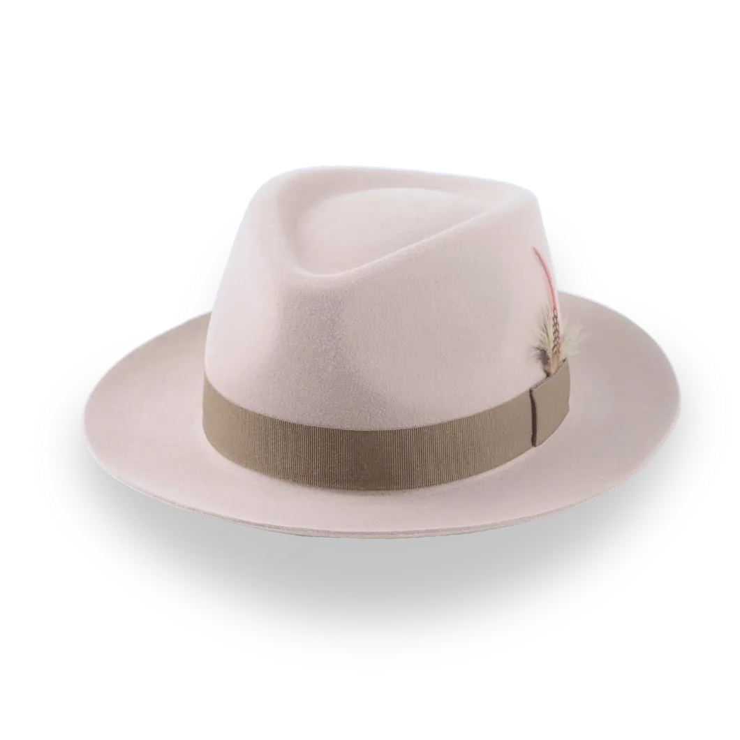 Alabaster Beige Medium Crown Fedora Hat in Fur Felt | The Clubber - Agnoulita Hats 1