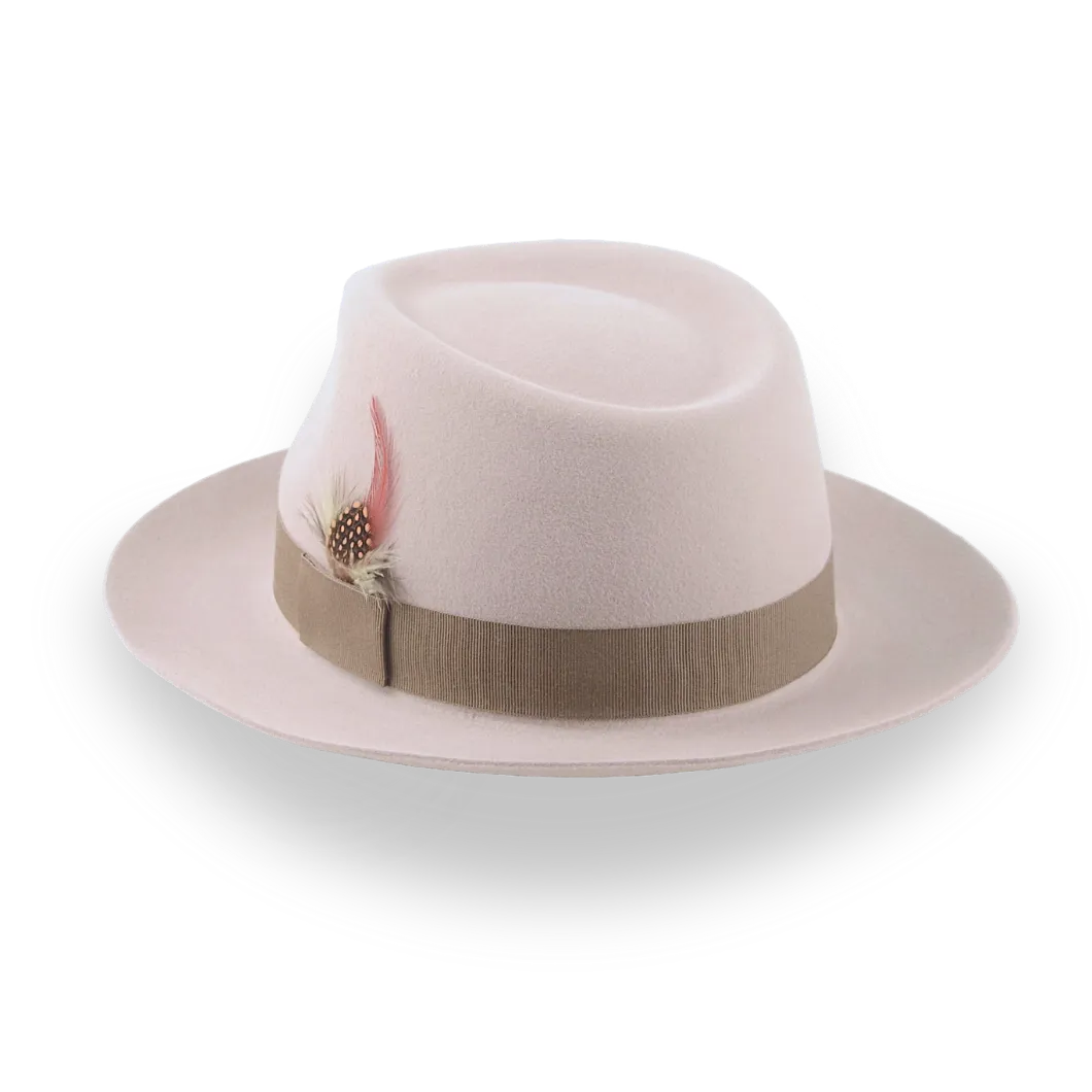 Alabaster Beige Medium Crown Fedora Hat in Fur Felt | The Clubber - Agnoulita Hats 3