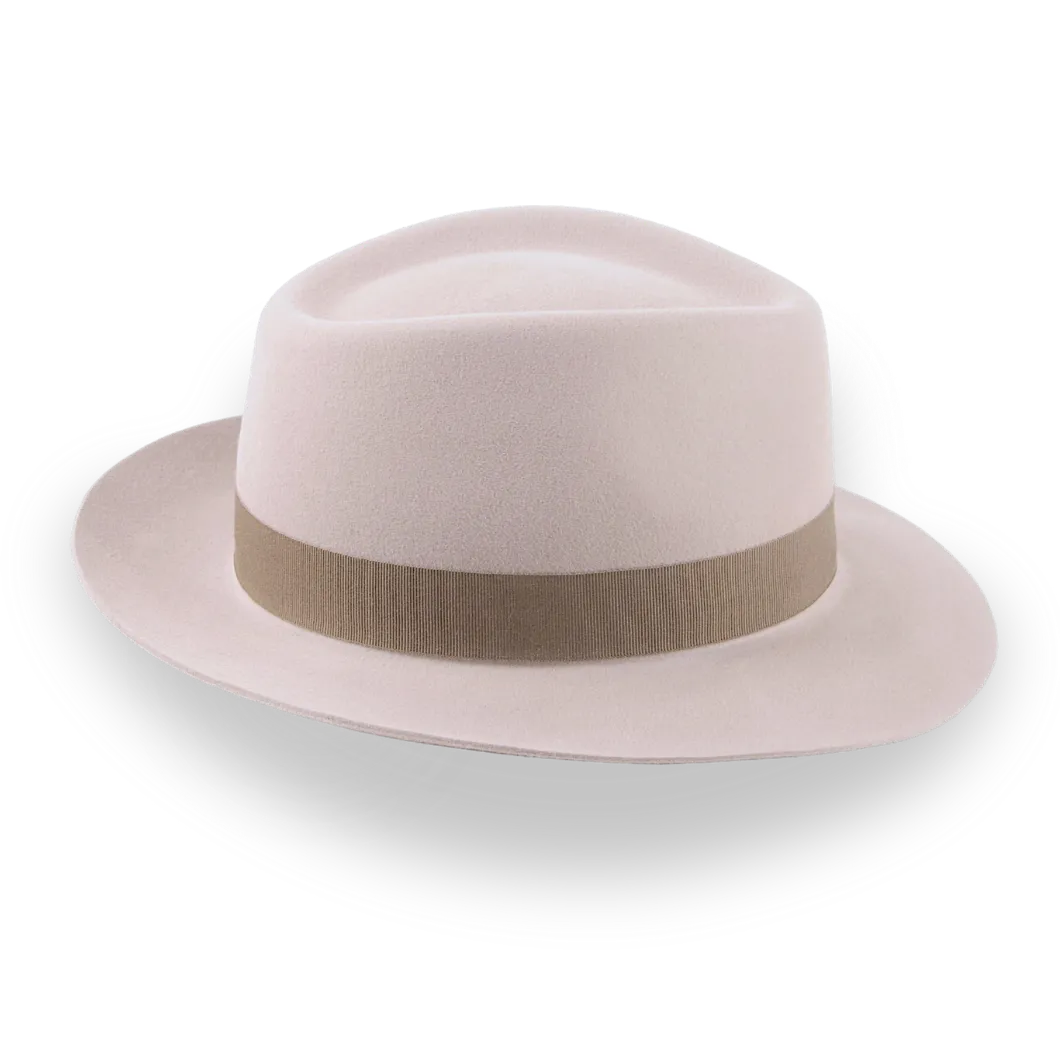 Alabaster Beige Medium Crown Fedora Hat in Fur Felt | The Clubber - Agnoulita Hats 5