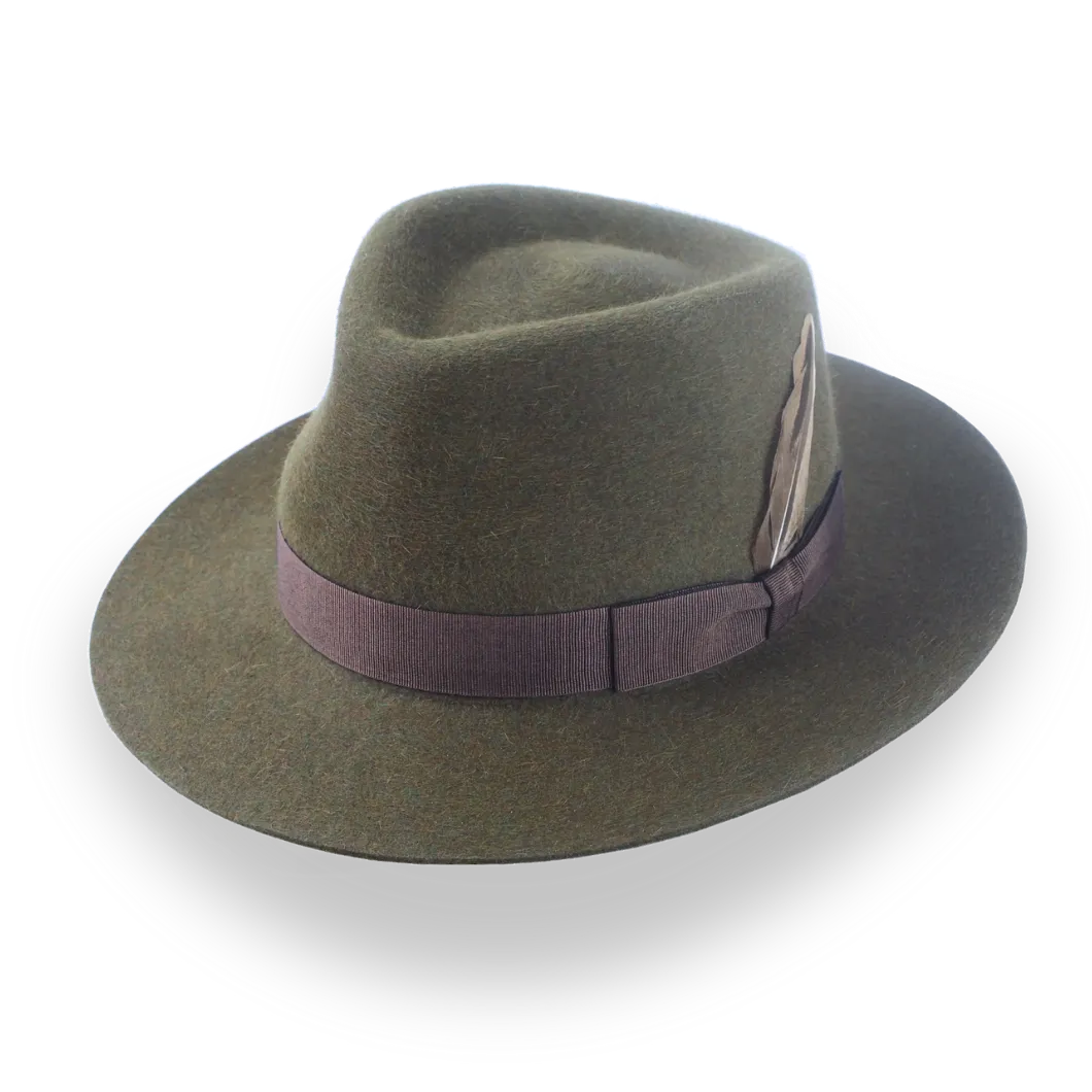 Army Green Wide Brim Fedora in Melange Fur Felt | The Storyteller - Agnoulita Hats 1