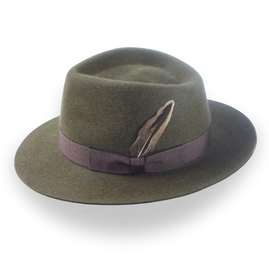 Army Green Wide Brim Fedora in Melange Fur Felt | The Storyteller - Agnoulita Hats 2