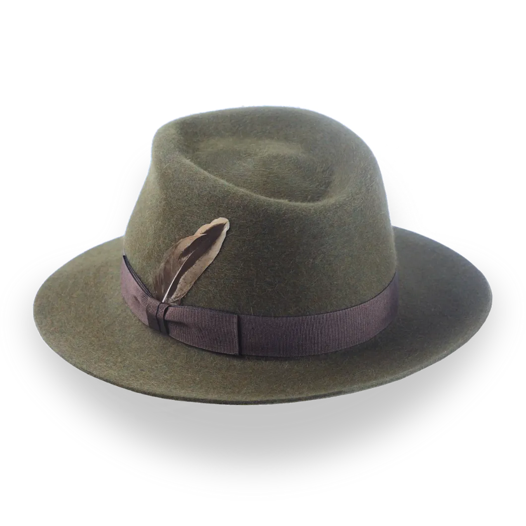 Army Green Wide Brim Fedora in Melange Fur Felt | The Storyteller - Agnoulita Hats 3