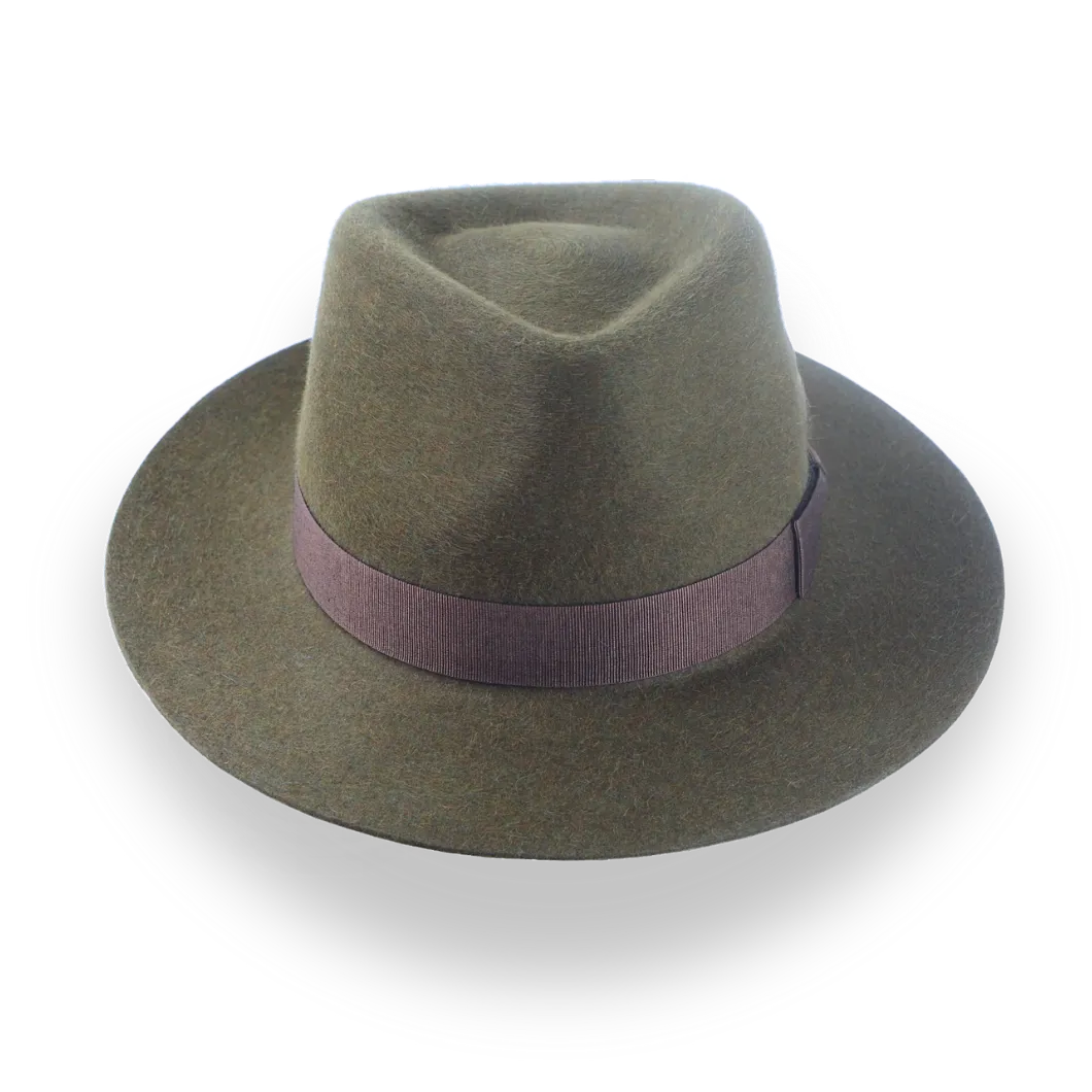 Army Green Wide Brim Fedora in Melange Fur Felt | The Storyteller - Agnoulita Hats 6