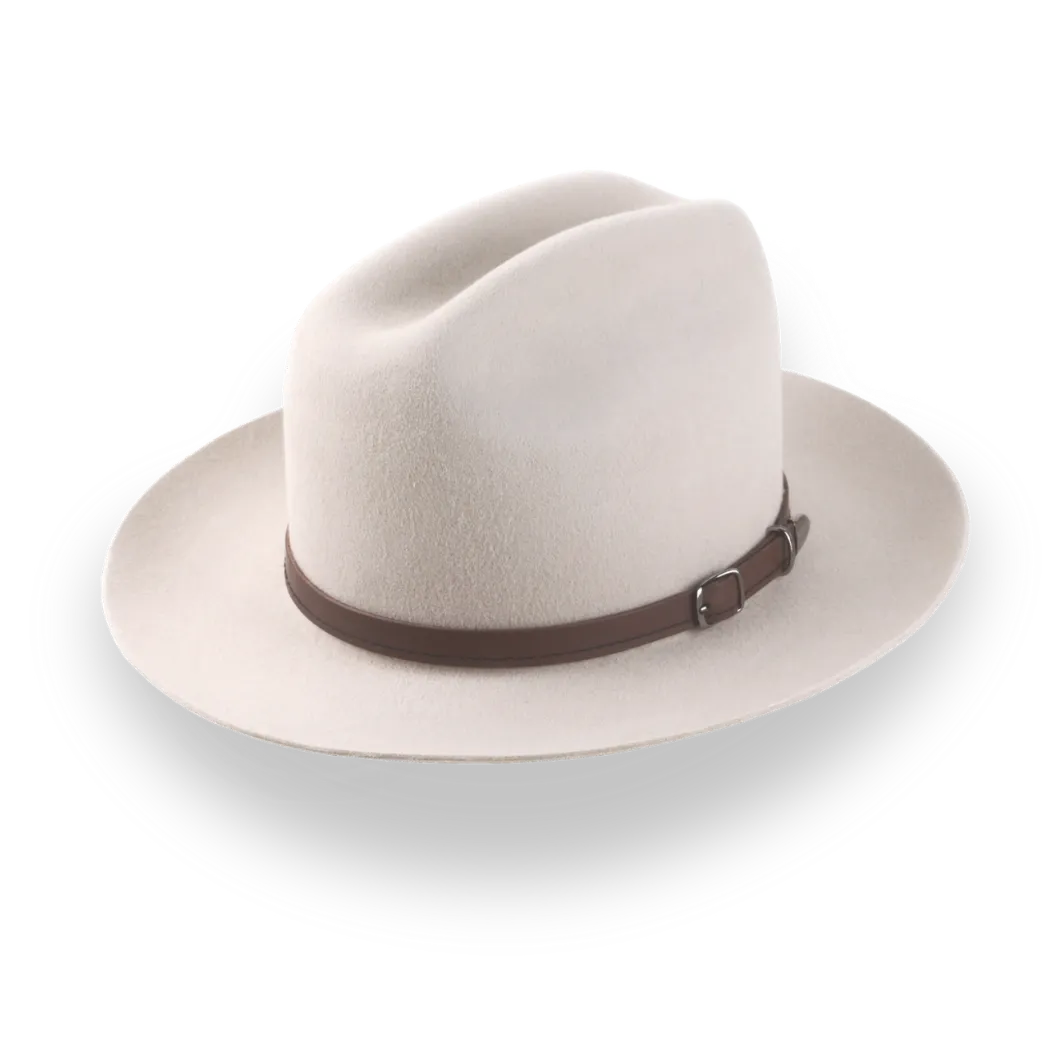 Beige Cowboy Fedora Hat with Artisanal Leather Hat Belt | The Patriot - Agnoulita Hats 1