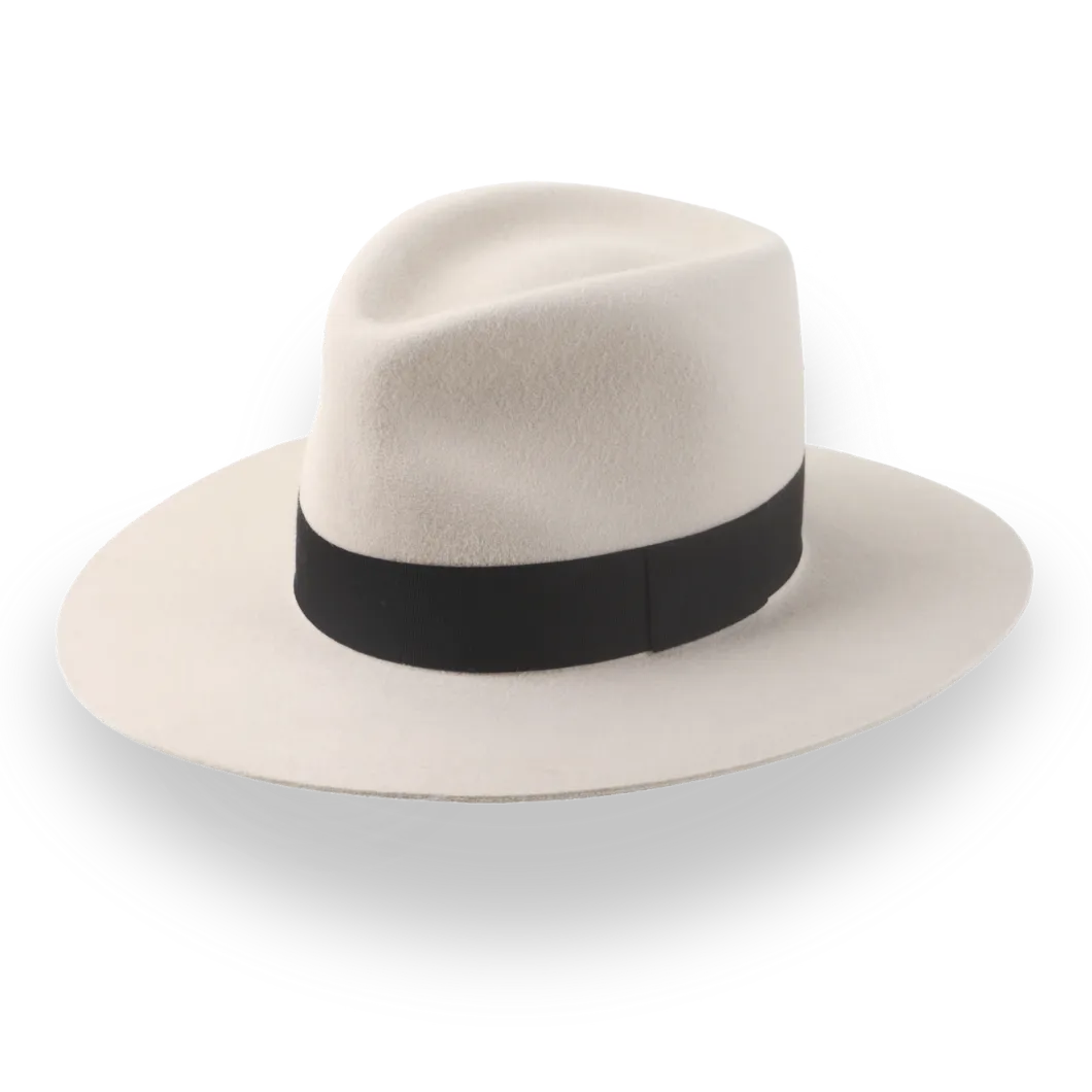 Beige Wide Brim Fedora Hat in Premium Fur Felt | The Enigma - Agnoulita Hats 1