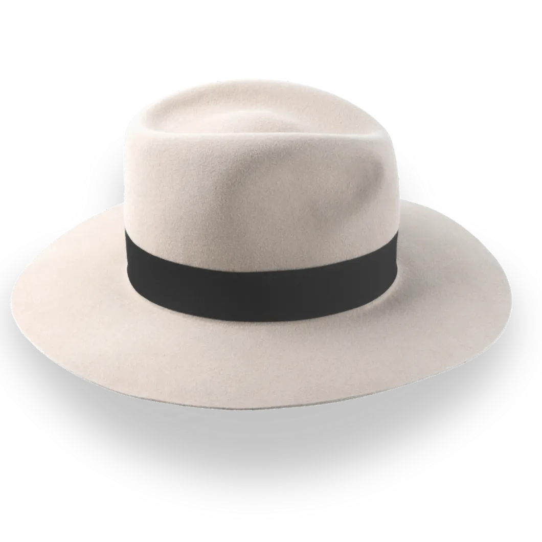 Beige Wide Brim Fedora Hat in Premium Fur Felt | The Enigma - Agnoulita Hats 5