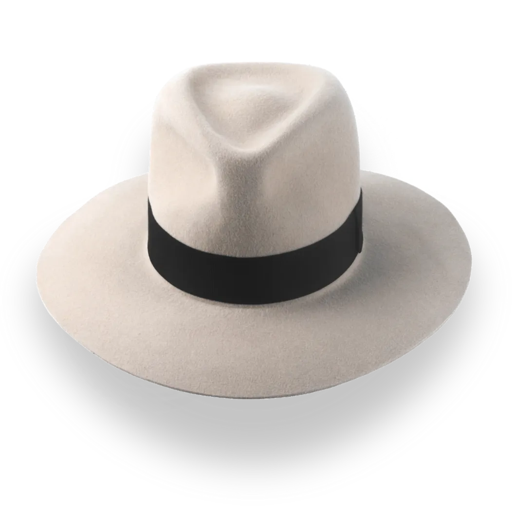 Beige Wide Brim Fedora Hat in Premium Fur Felt | The Enigma - Agnoulita Hats 6
