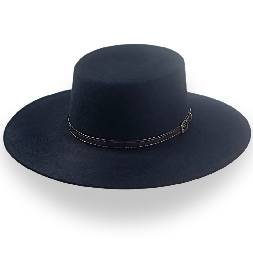 Black Flat Crown Cowboy Hat in Premium Wool Felt | The Galloper - Agnoulita Hats 1