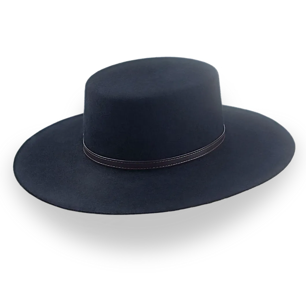 Black Flat Crown Cowboy Hat in Premium Wool Felt | The Galloper - Agnoulita Hats 4