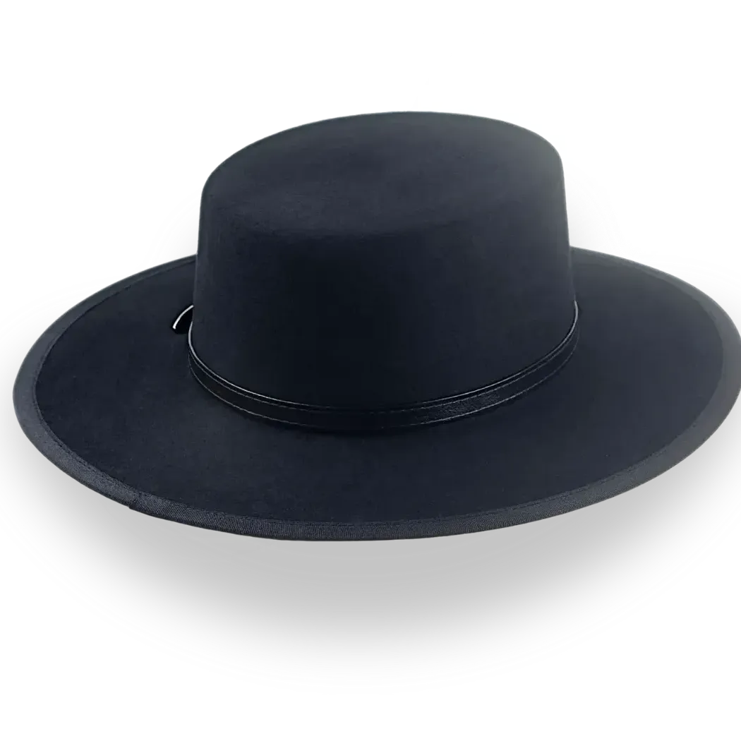 Black Fur Felt Western Flat Top Hat | The Tycoon - Agnoulita Hats 4