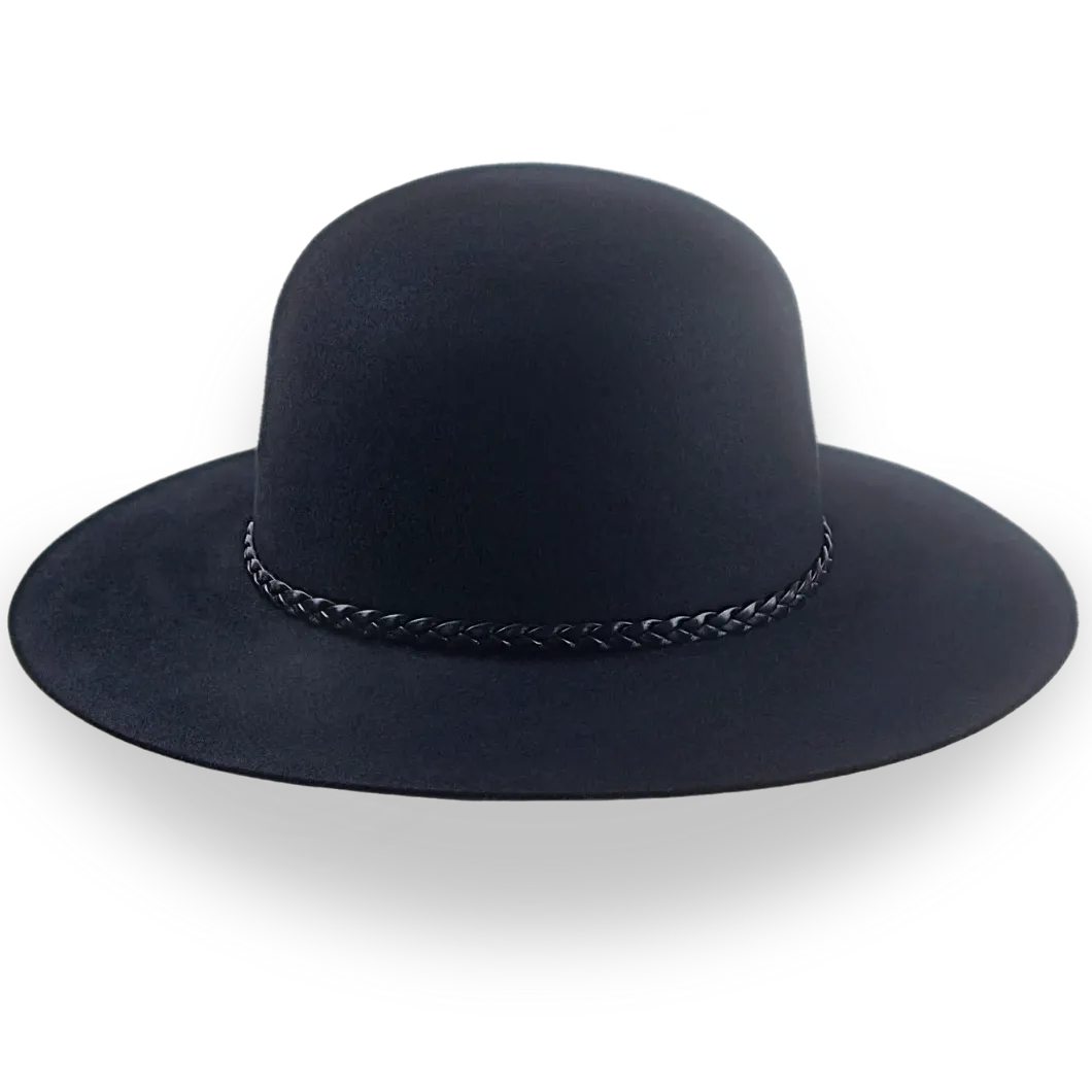 Black Open Crown Cowboy Hat in Malleable Fur Felt | The Indian - Agnoulita Hats 5