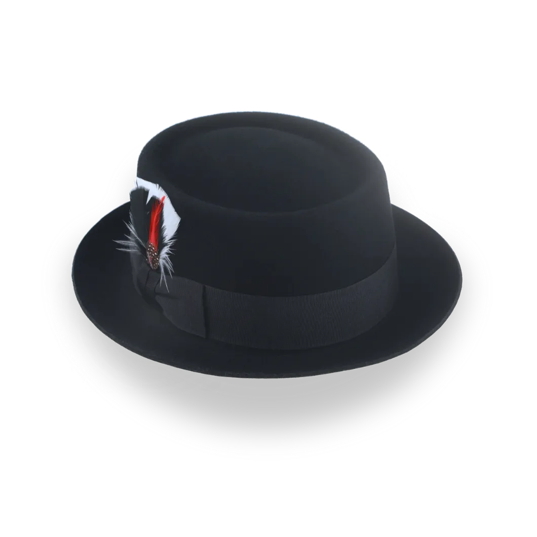 Black Porkpie Hat with Feather in Premium Wool Felt | The Jazzist - Agnoulita Hats 3