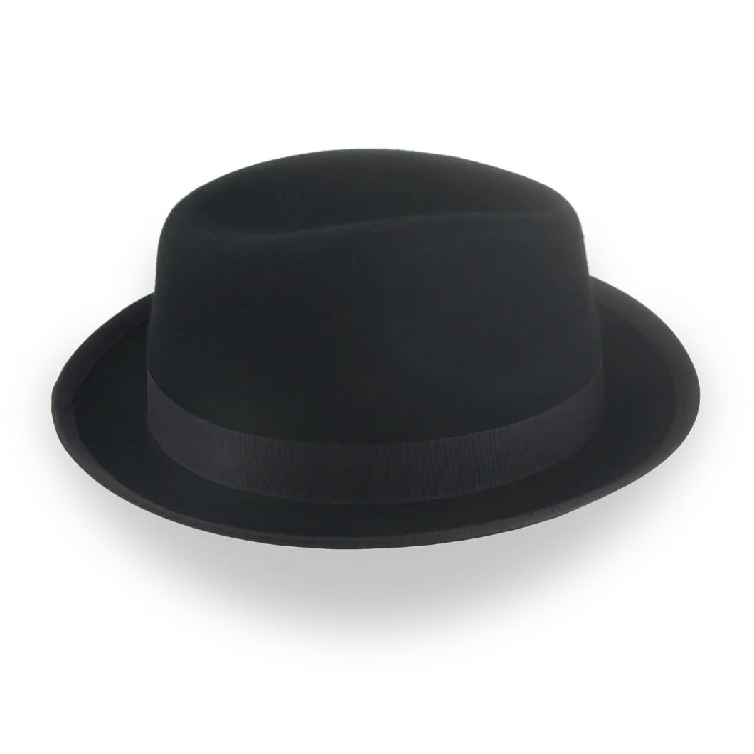 Black Stingy Brim Boston Trilby with Feather in Wool Felt | The Crab - Agnoulita Hats 5