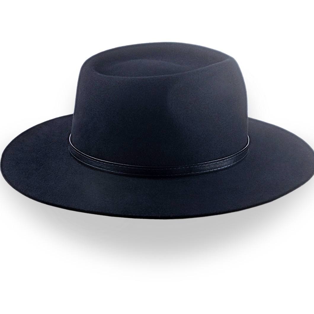 Black Western Outback Flat Brim Hat in Durable Fur Felt | The Centaur - Agnoulita Hats 5