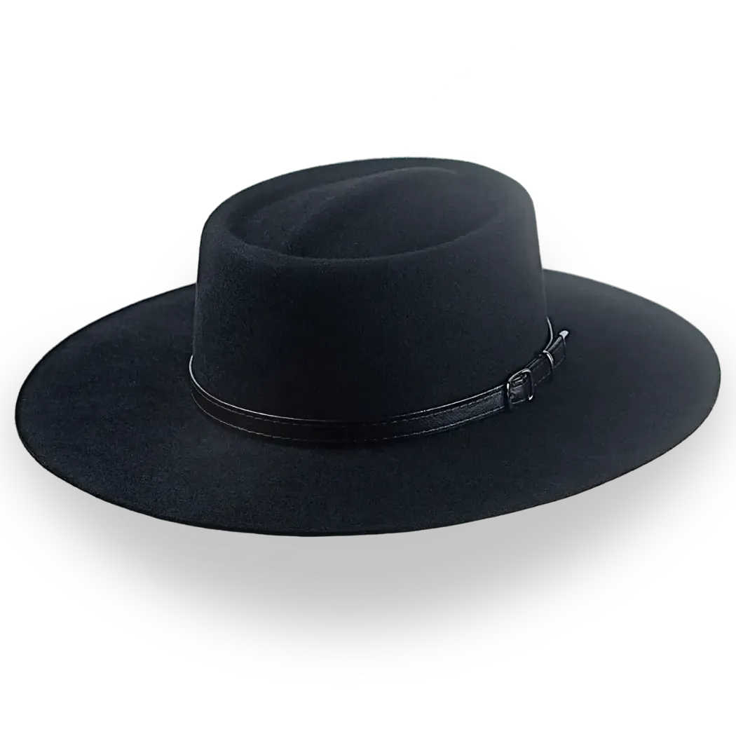 Black Wide Brim Cowboy Hat in Fur Felt | The Gambler - Agnoulita Hats 1