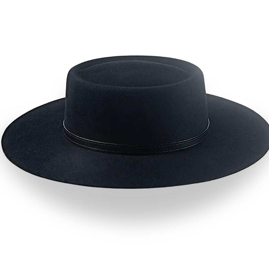 Black Wide Brim Cowboy Hat in Fur Felt | The Gambler - Agnoulita Hats 5
