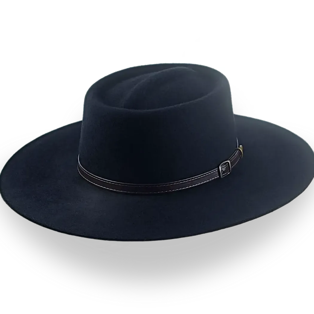 Black Wide Brim Cowboy Hat in Wool Felt | The Gambler - Agnoulita Hats 1