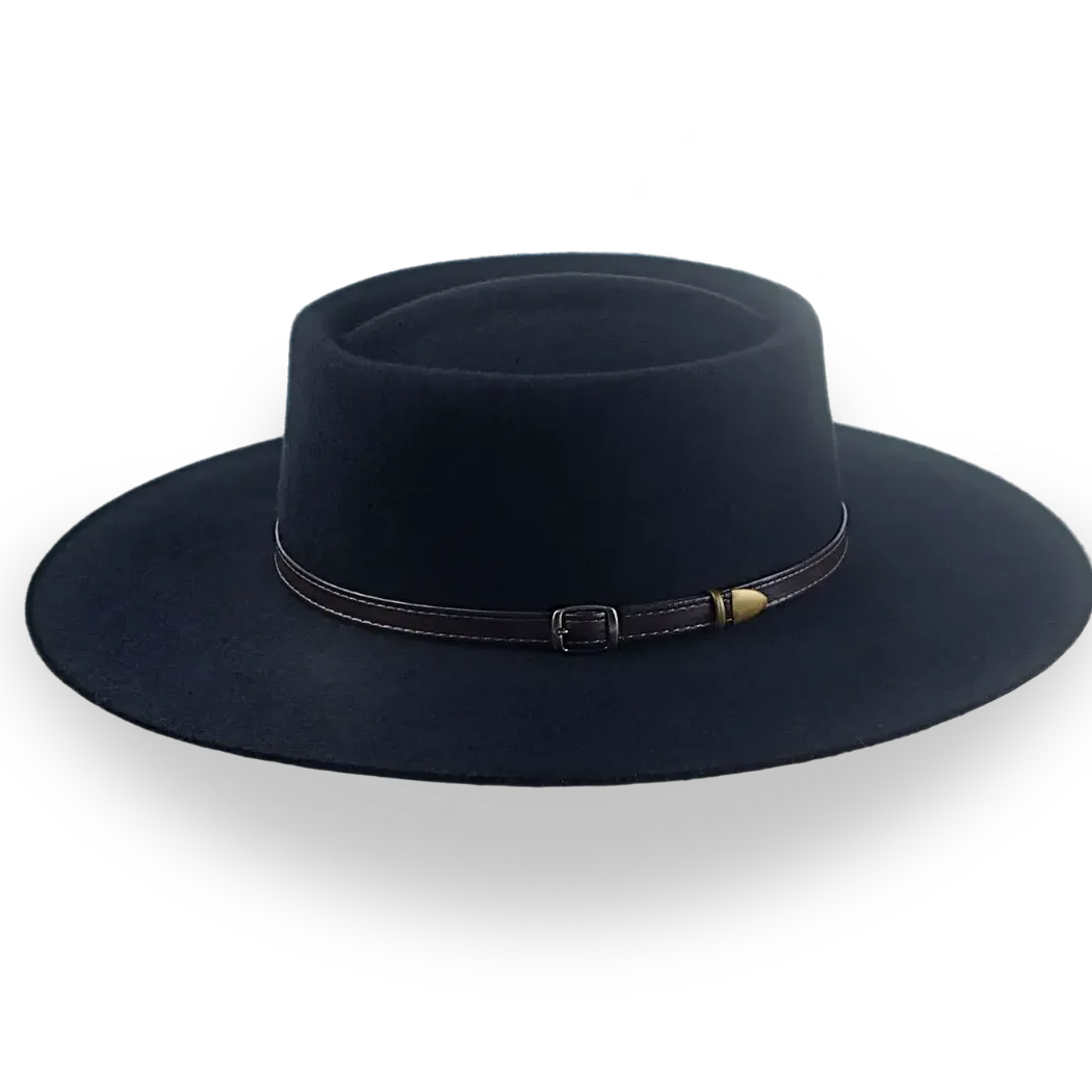 Black Wide Brim Cowboy Hat in Wool Felt | The Gambler - Agnoulita Hats 2