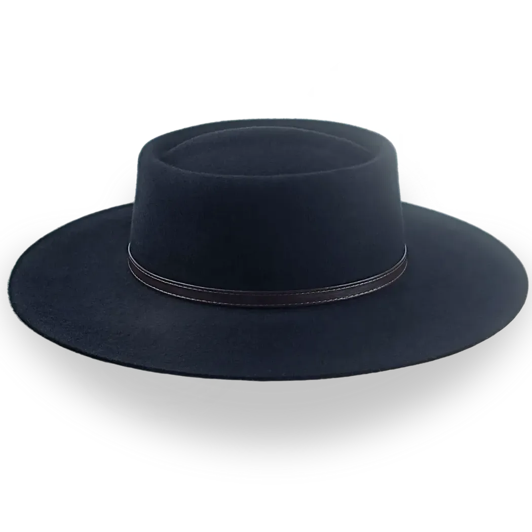 Black Wide Brim Cowboy Hat in Wool Felt | The Gambler - Agnoulita Hats 4