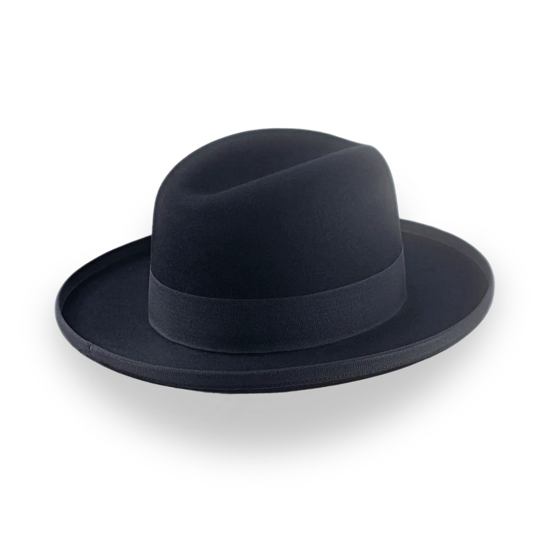 Black Wide Brim Homburg Hat in Fur Felt | The Bostonian - Agnoulita Hats 4