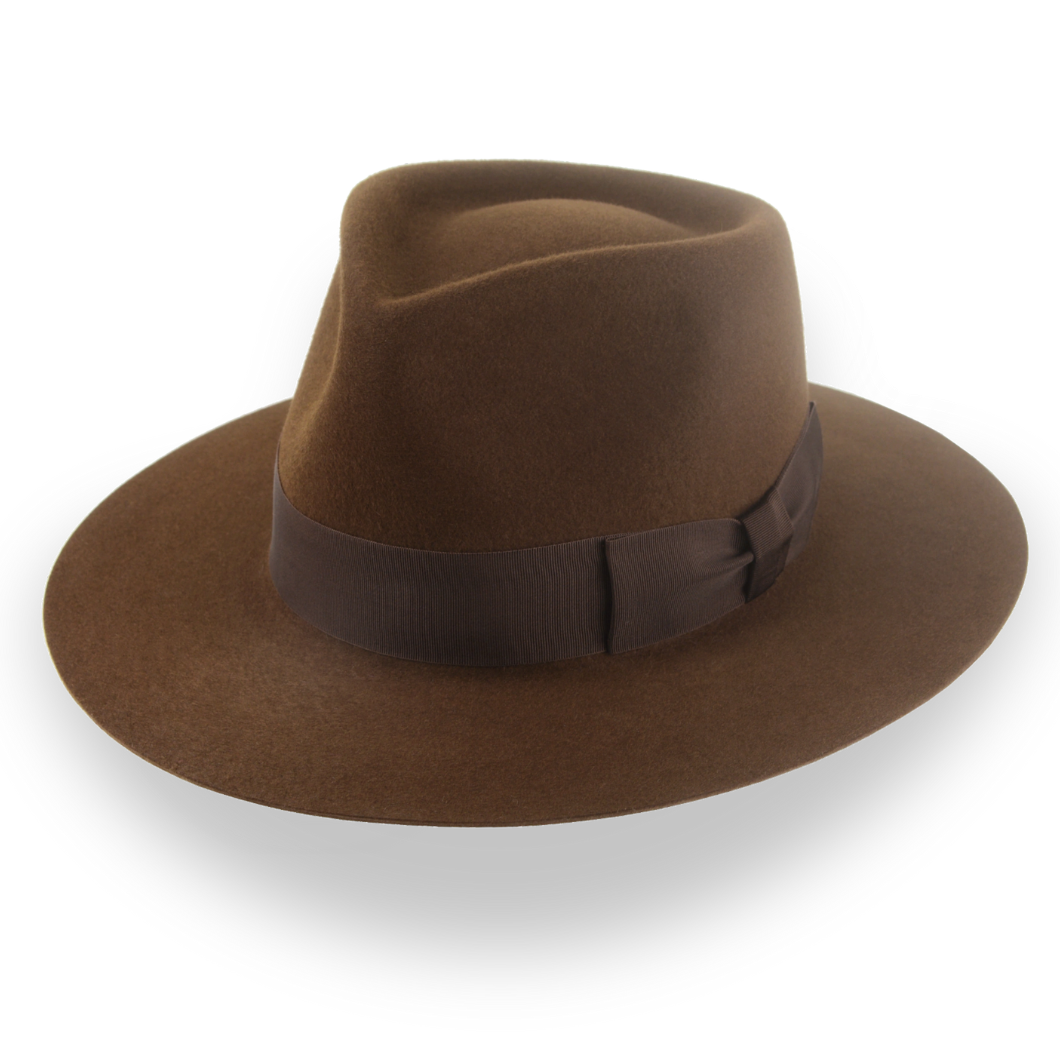 Brown Flat Brim Rancher Fedora in Durable Fur Felt | The Discoverer - Agnoulita Hats 1