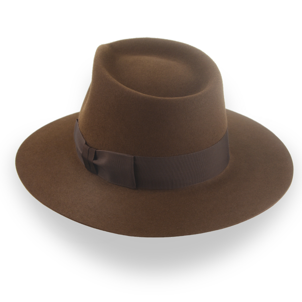 Brown Flat Brim Rancher Fedora in Durable Fur Felt | The Discoverer - Agnoulita Hats 3