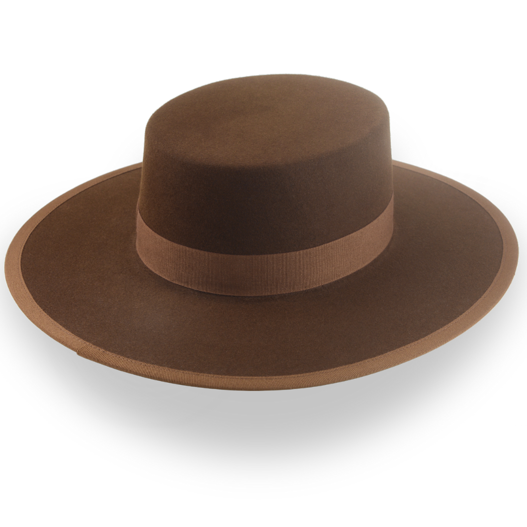 Brown Flat Crown Cowboy Hat in Durable Fur Felt | The Gaucho - Agnoulita Hats 4