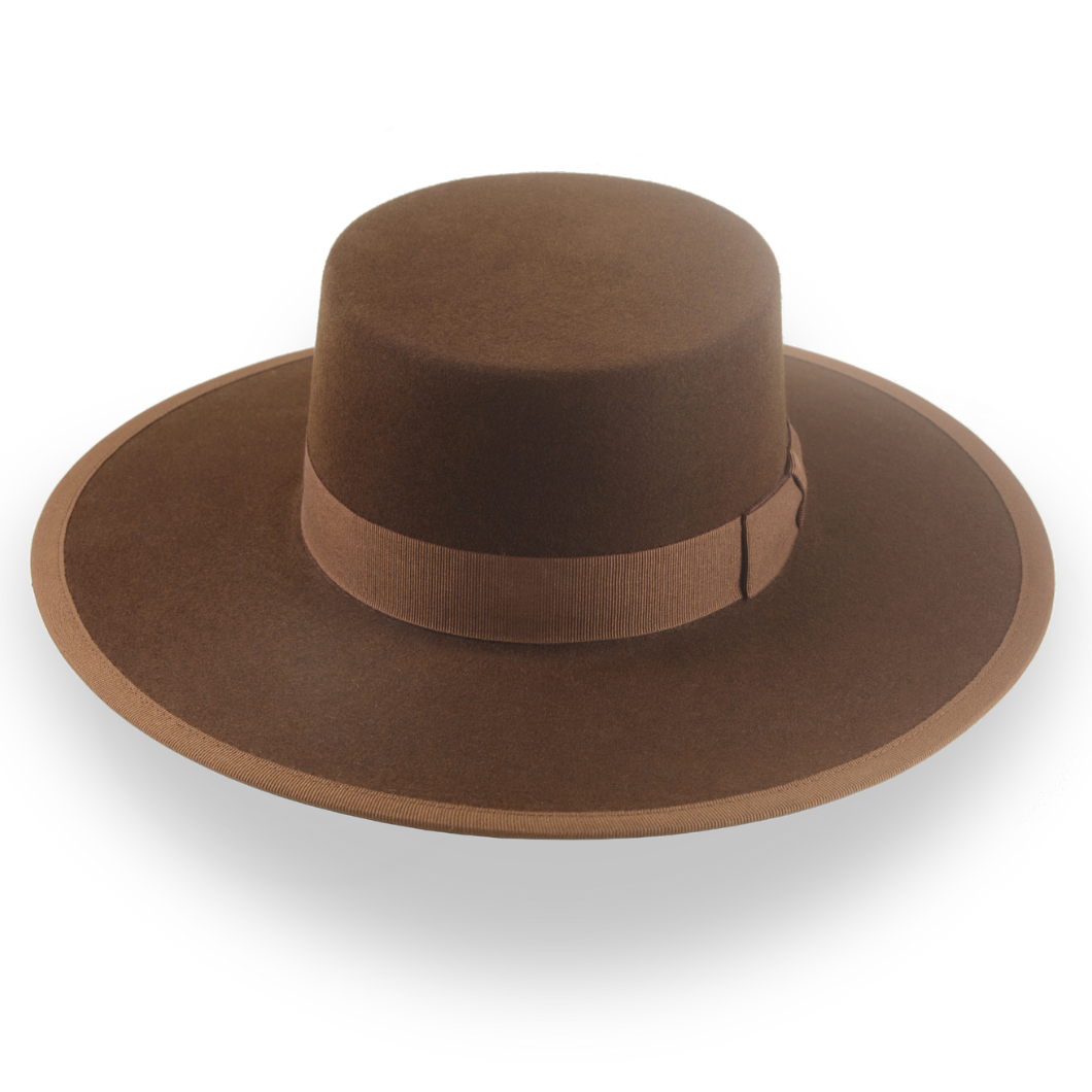 Brown Flat Crown Cowboy Hat in Durable Fur Felt | The Gaucho - Agnoulita Hats 6