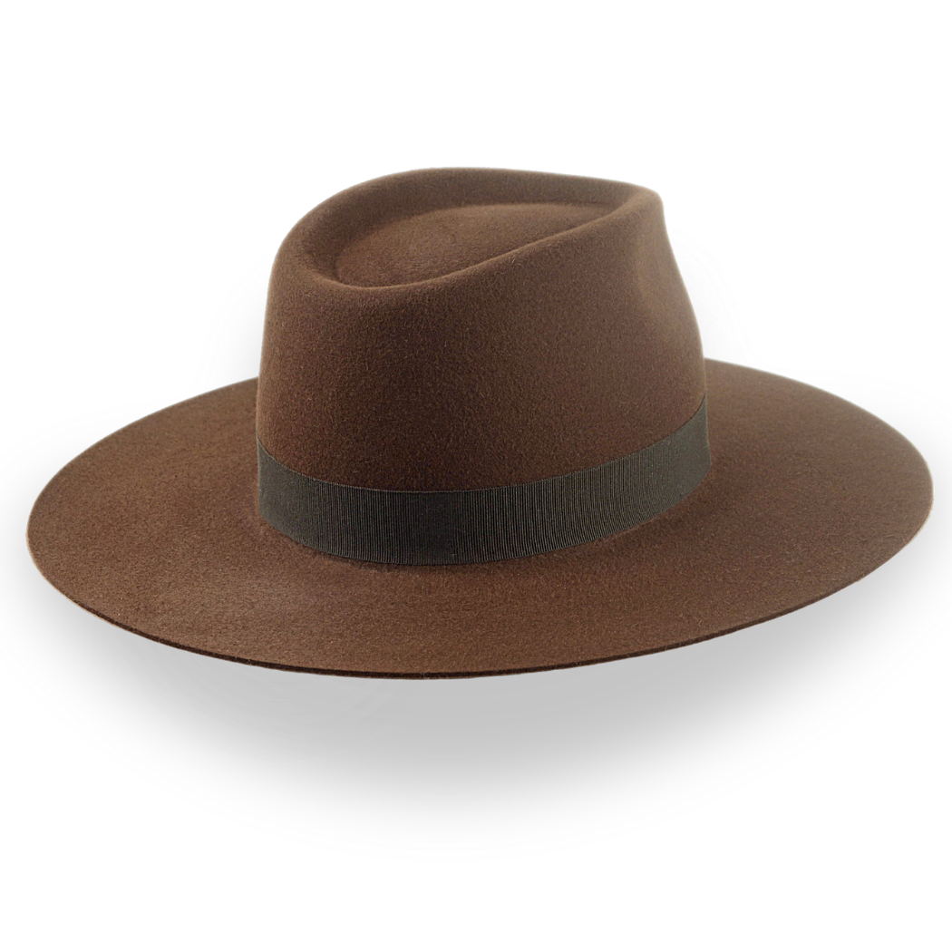 Brown Wide Brim Rancher Fedora Hat in Durable Fur Felt | The Caravan - Agnoulita Hats 4