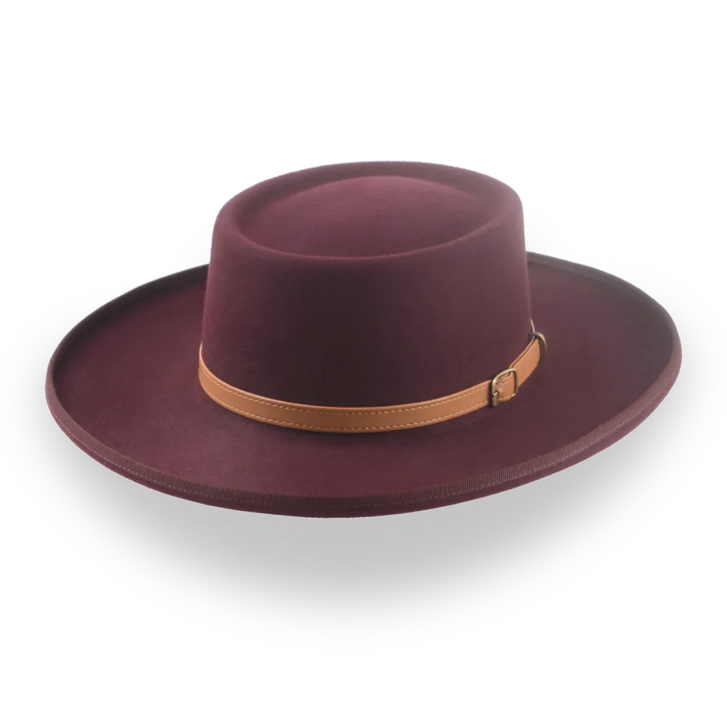 Burgundy Classic Cowboy Style Gambler Hat in Fur Felt | The Vista - Agnoulita Hats 1