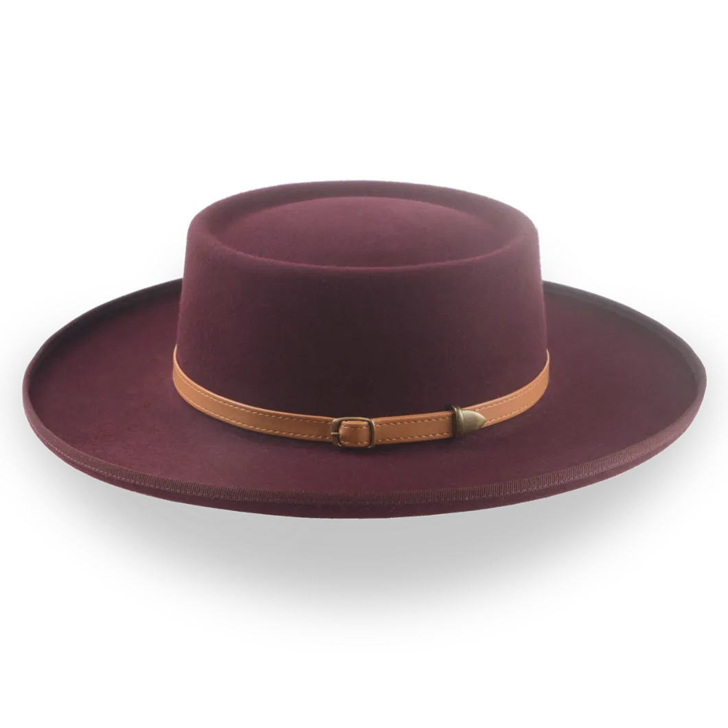 Burgundy Classic Cowboy Style Gambler Hat in Fur Felt | The Vista - Agnoulita Hats 2