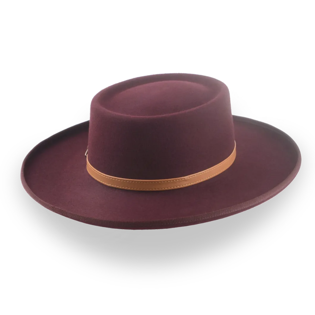 Burgundy Classic Cowboy Style Gambler Hat in Fur Felt | The Vista - Agnoulita Hats 4