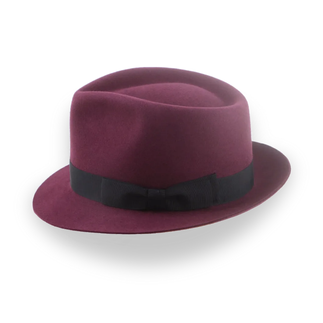Burgundy Short Brim Trilby Hat in Elegant Beaver Fur Felt | The Verve - Agnoulita Hats 2