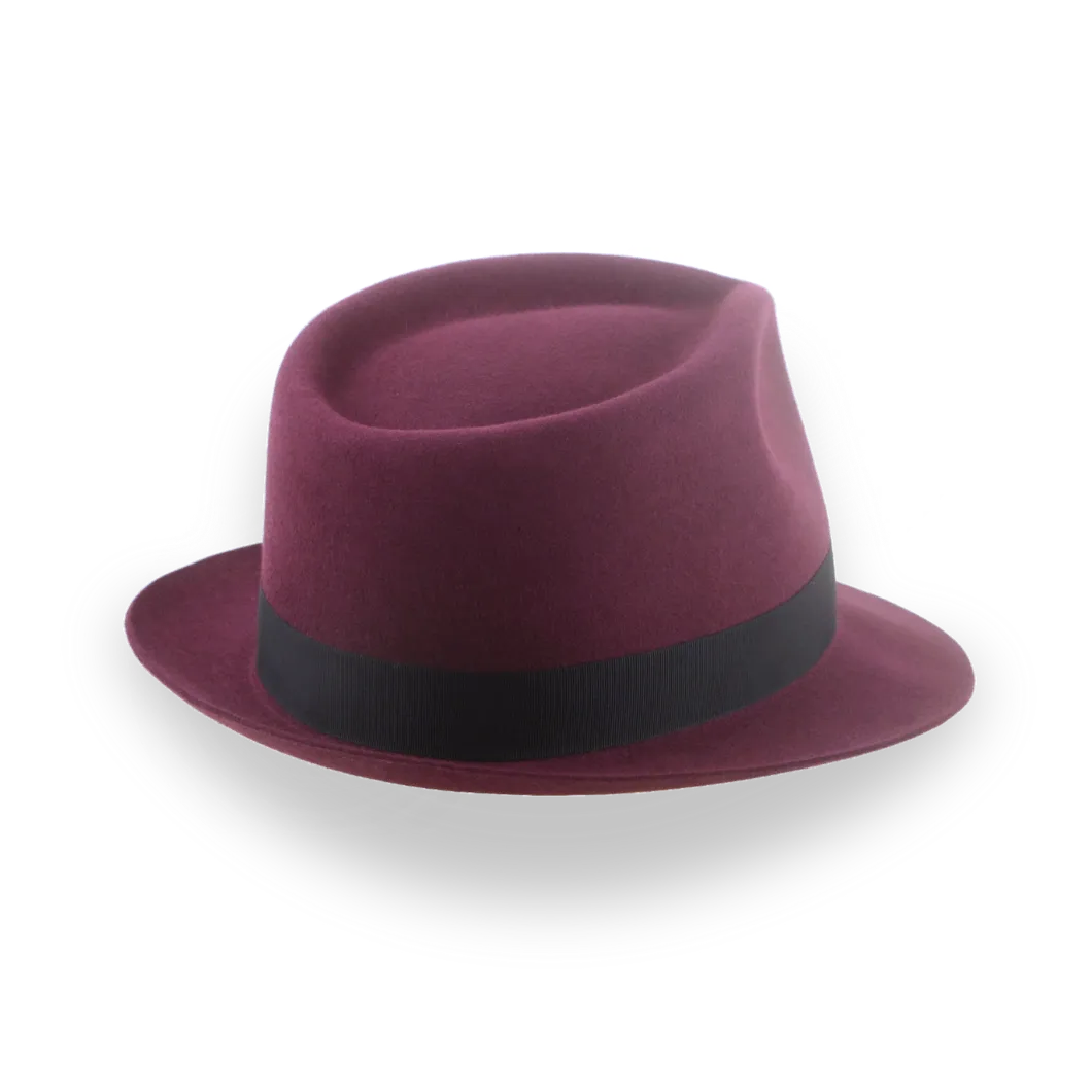 Burgundy Short Brim Trilby Hat in Elegant Beaver Fur Felt | The Verve - Agnoulita Hats 4