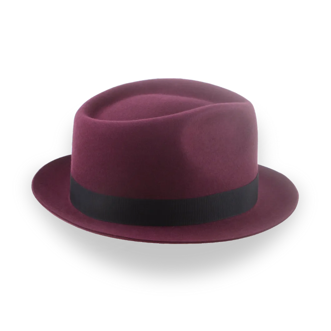 Burgundy Short Brim Trilby Hat in Elegant Beaver Fur Felt | The Verve - Agnoulita Hats 5