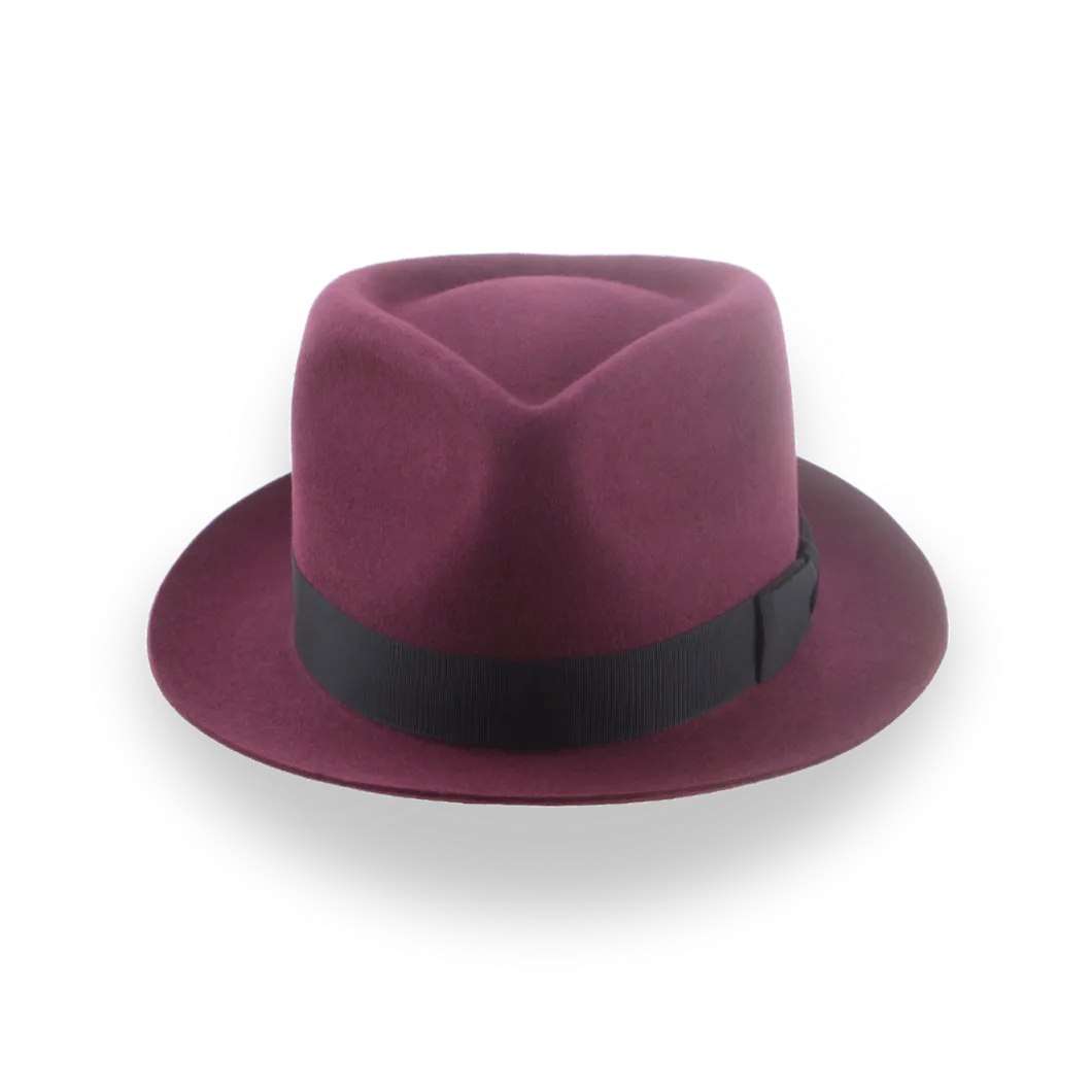 Burgundy Short Brim Trilby Hat in Elegant Beaver Fur Felt | The Verve - Agnoulita Hats 6