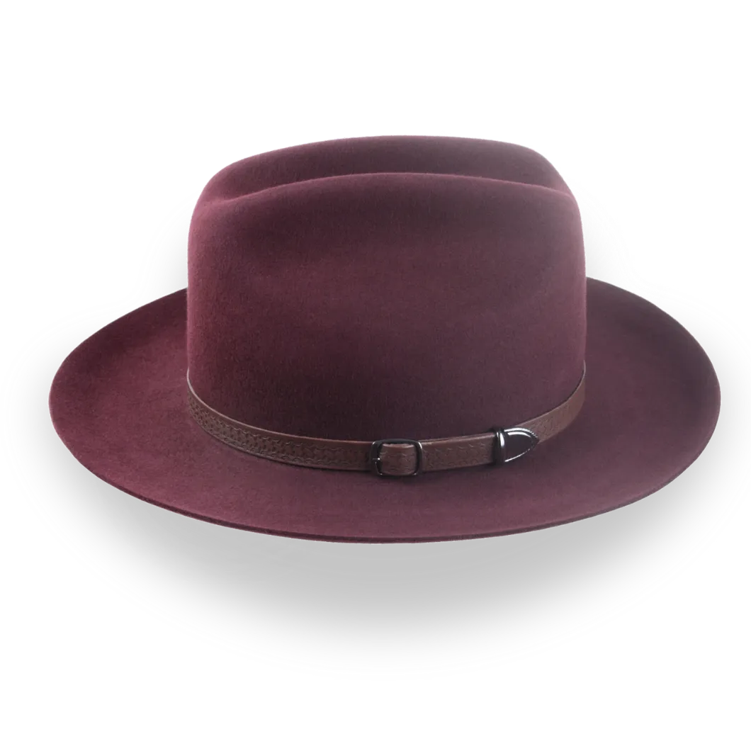Burgundy Western Fedora with Artisanal Leather Hat Belt | The Patriot - Agnoulita Hats 2