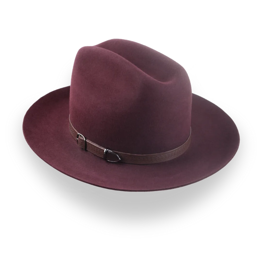 Burgundy Western Fedora with Artisanal Leather Hat Belt | The Patriot - Agnoulita Hats 3