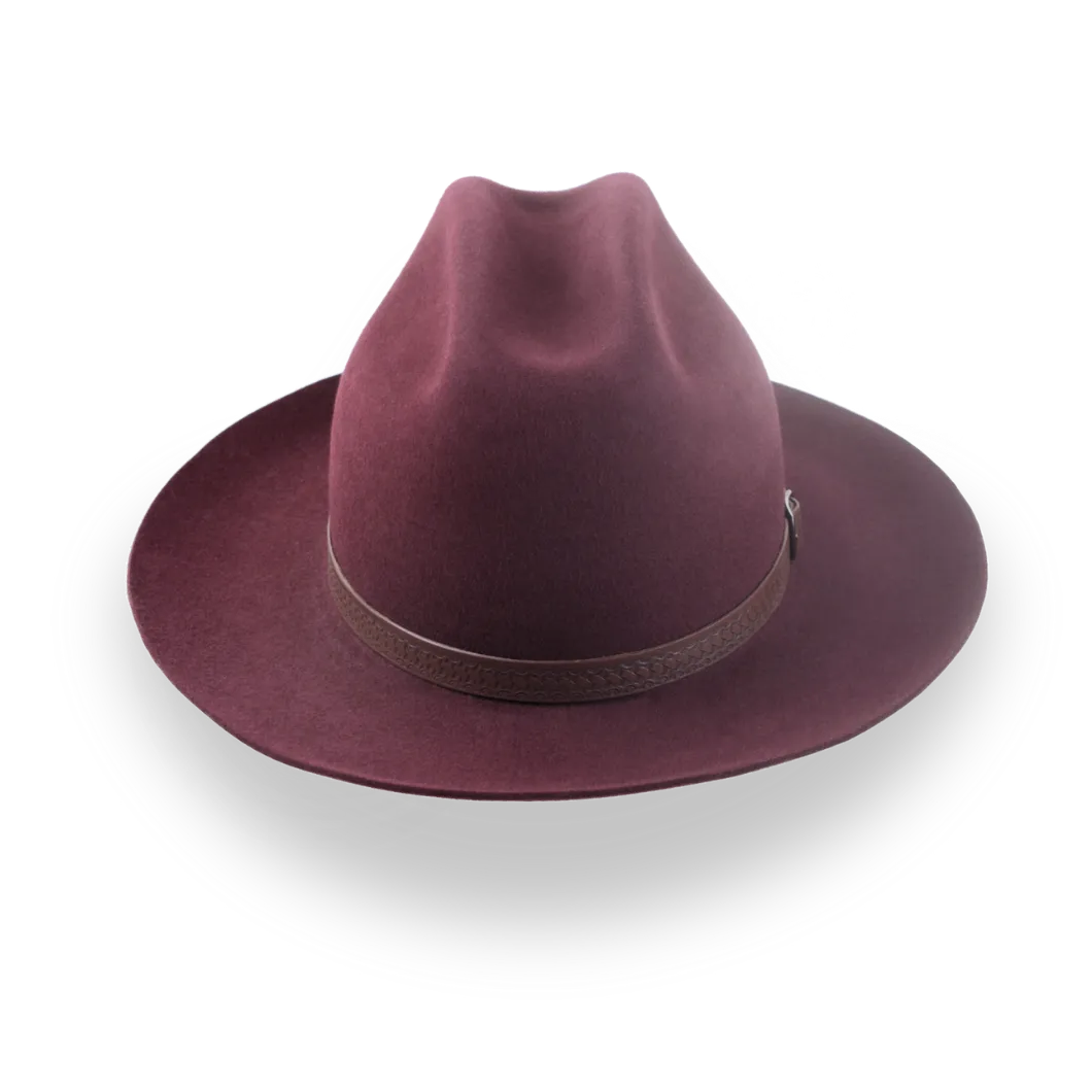Burgundy Western Fedora with Artisanal Leather Hat Belt | The Patriot - Agnoulita Hats 6