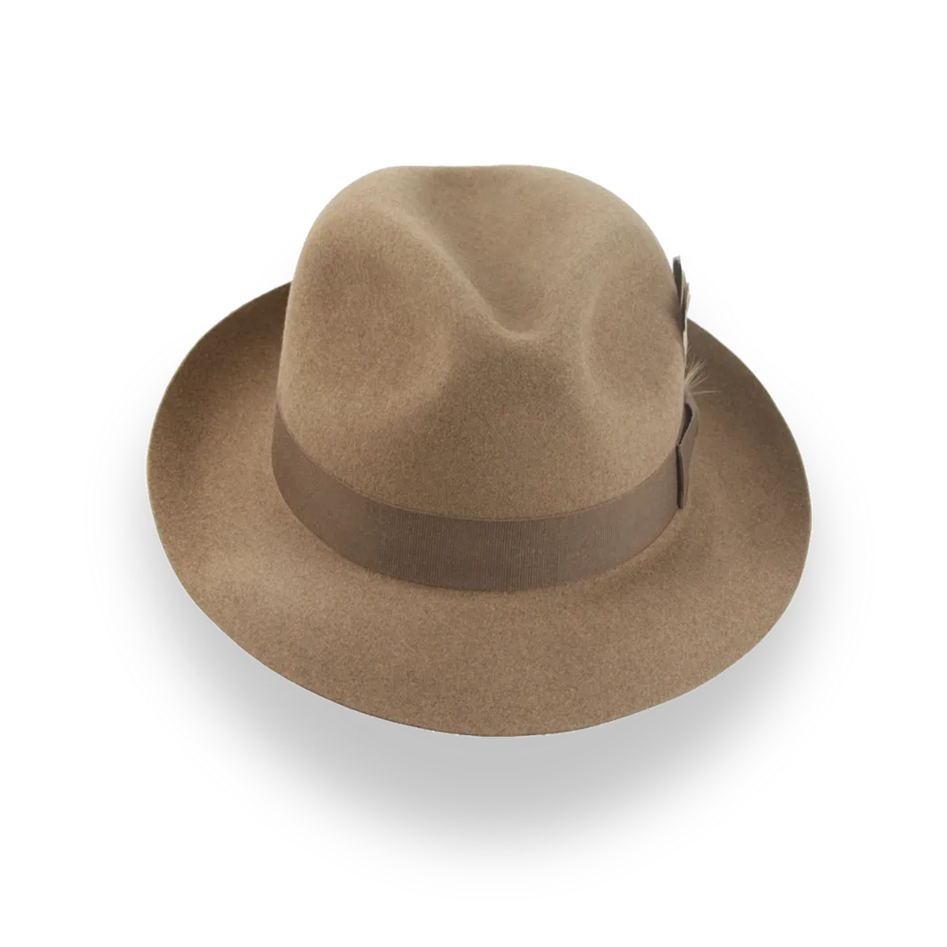 Camel Medium Brim Fedora in Premium Beaver Fur Felt | The Phoenix - Agnoulita Hats 6