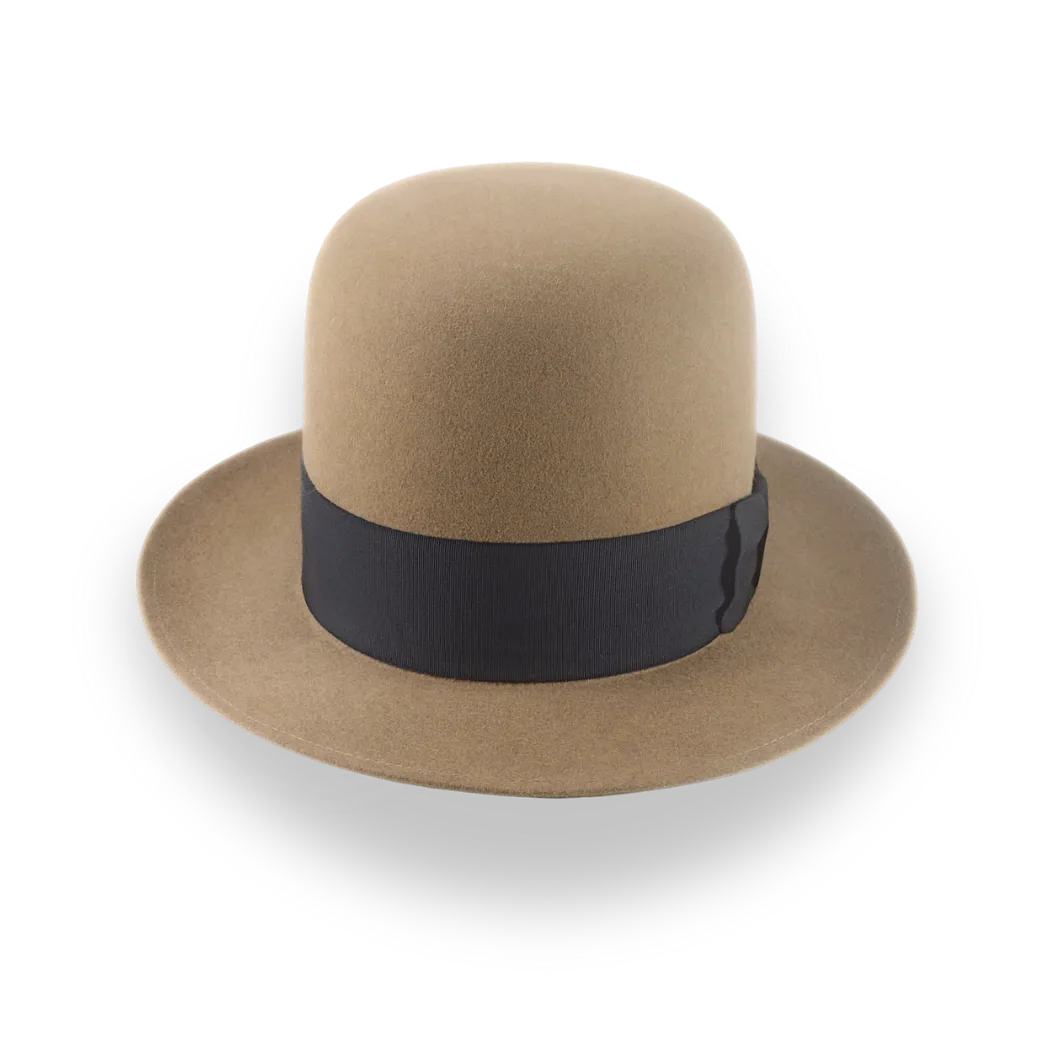 Camel Open Crown Fedora Hat in Malleable Beaver Fur Felt | The Benedict - Agnoulita Hats 6