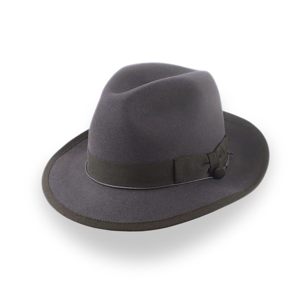 Caribou Grey Snap Brim Fedora Hat for Men in Fur Felt | The Sebastian - Agnoulita Hats 1