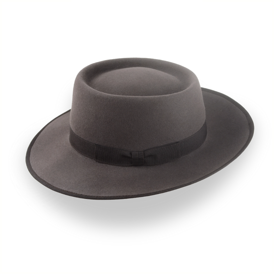 Caribou Grey Wide Brim Porkpie Hat with Custom Fit | The Oppenheimer - Agnoulita Hats 2