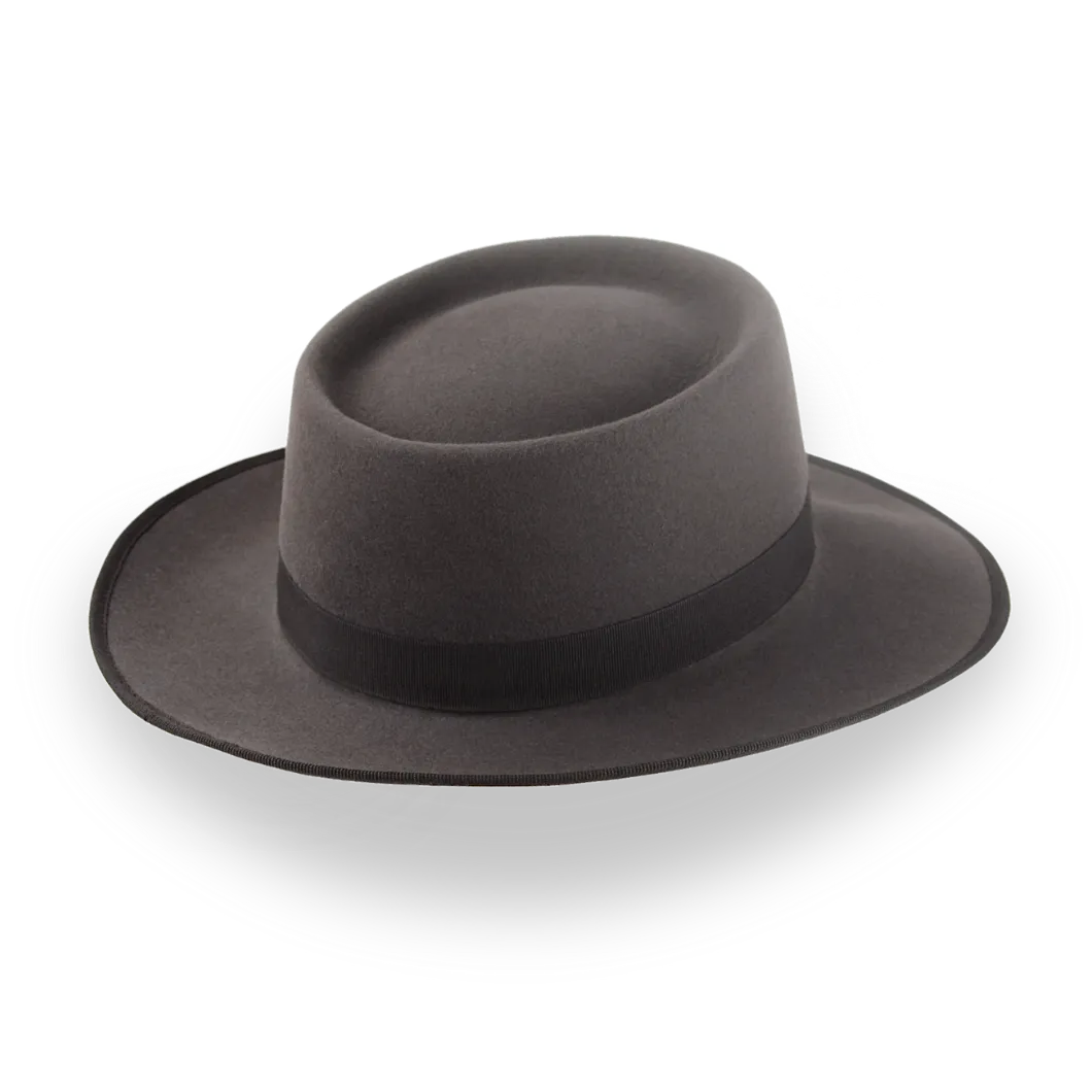 Caribou Grey Wide Brim Porkpie Hat with Custom Fit | The Oppenheimer - Agnoulita Hats 4