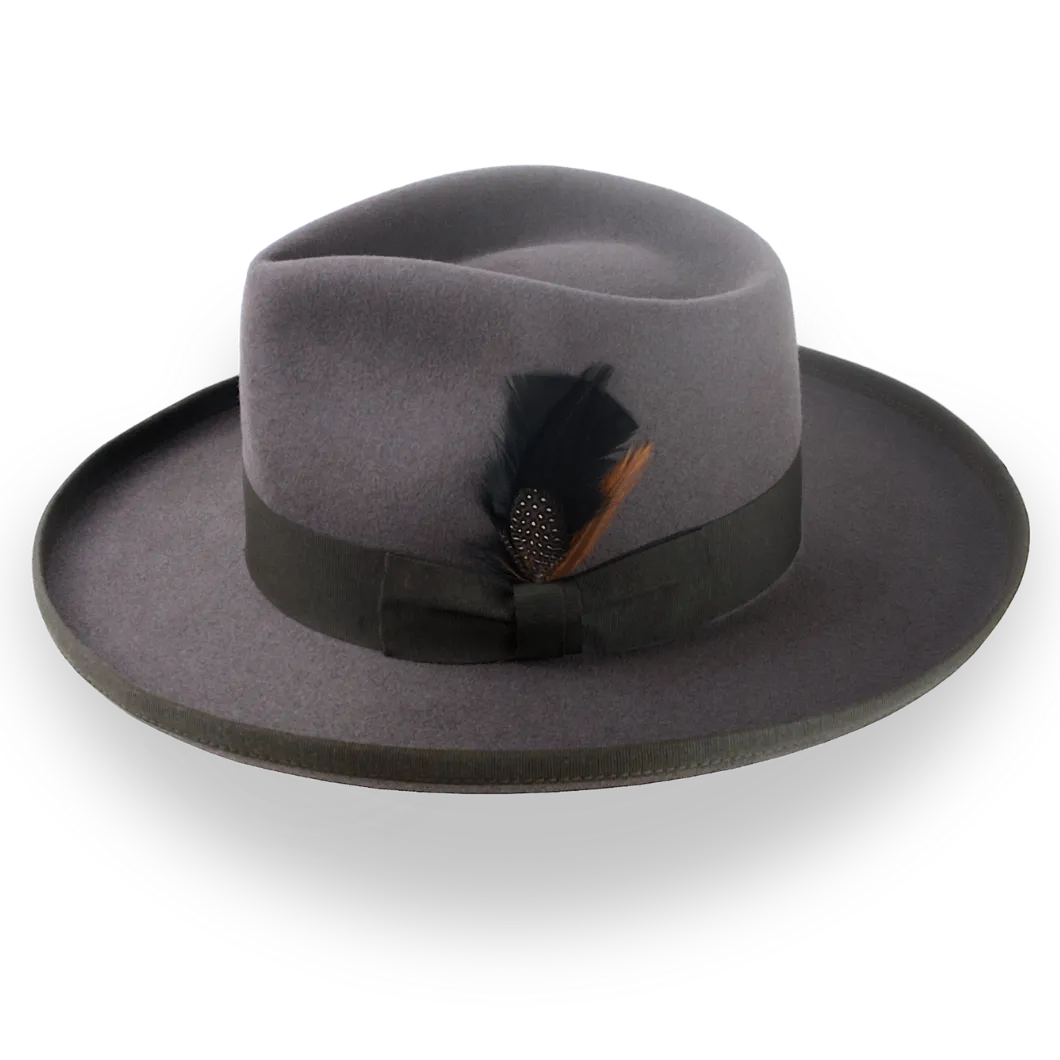 Caribou Grey Wide Rolled Brim Fedora Hat in Fur Felt | The Rooster - Agnoulita Hats 2