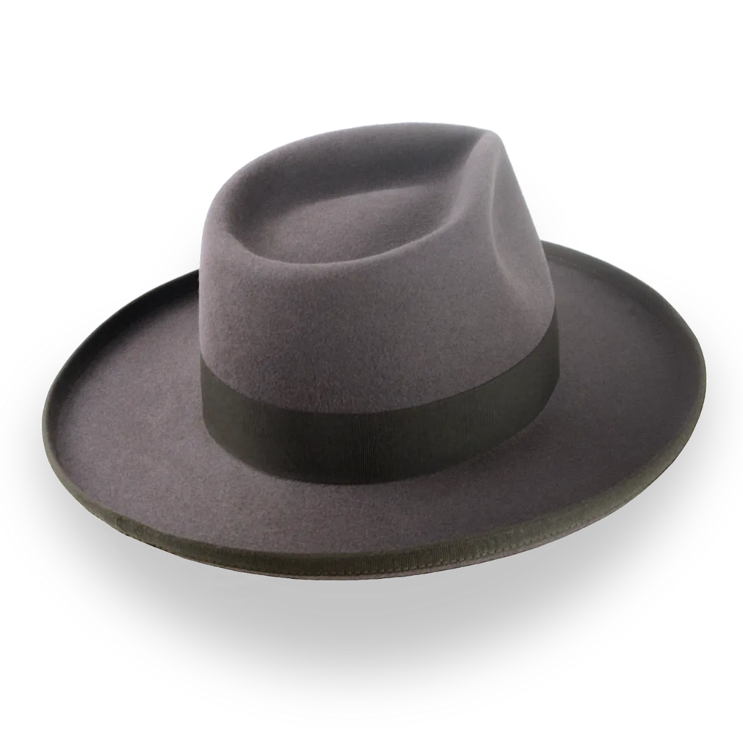 Caribou Grey Wide Rolled Brim Fedora Hat in Fur Felt | The Rooster - Agnoulita Hats 4